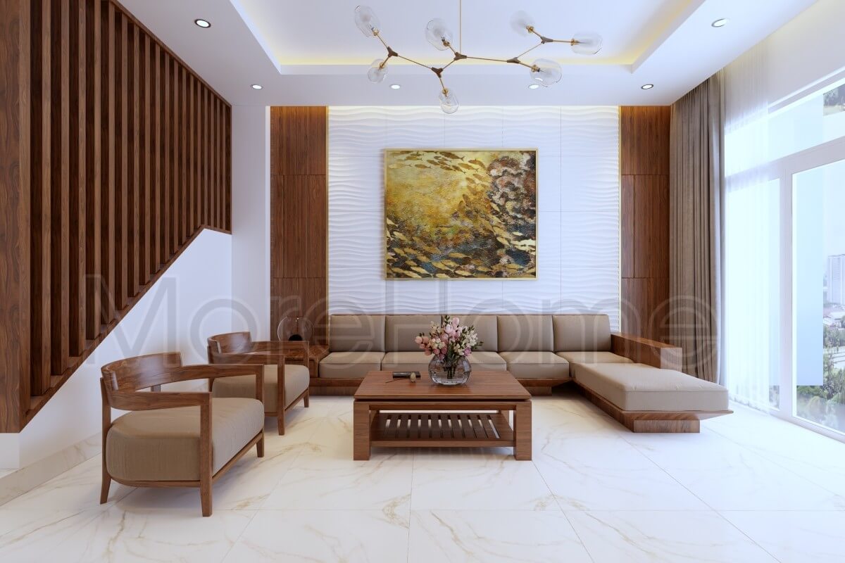 Mẫu thiết kế nội thất phòng khách bằng gỗ đẹp
