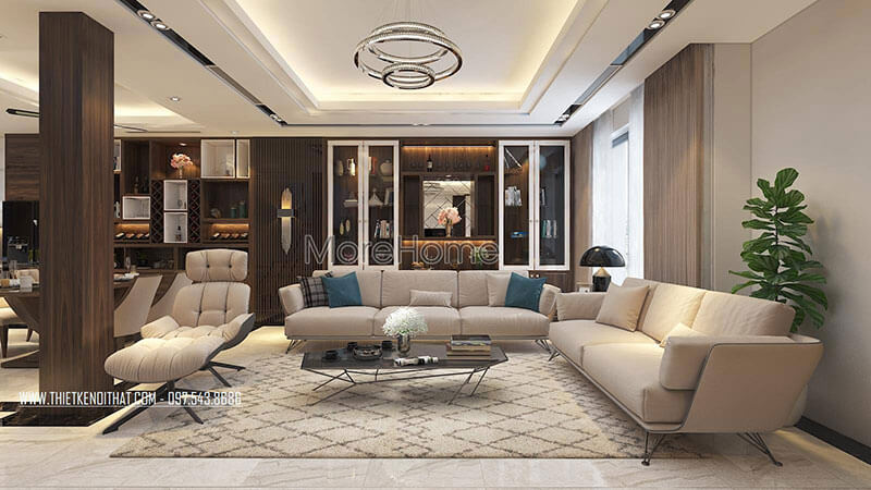 Thiết kế nội thất phòng khách phong cách hiện đại tại nhà phố MAISON DU PARK Danh sách các mẫu bố trí phòng khách đẹp tiện nghi