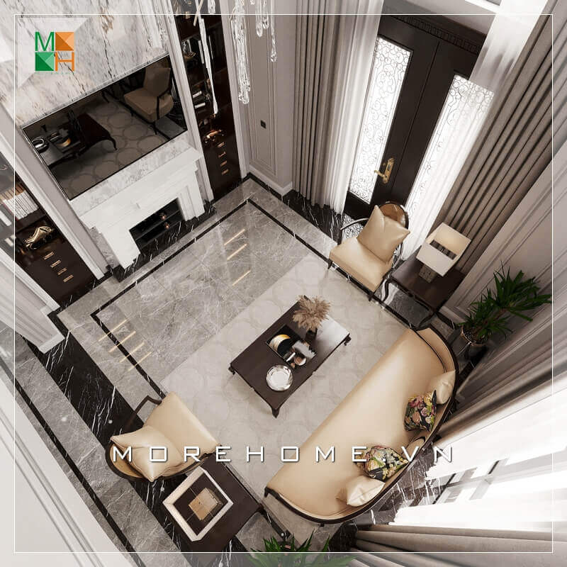 Morehome gợi ý cho bạn mẫu thiết kế không gian phòng khách đẹp dành cho căn hộ cao cấp như biệt thự, penthouse, chung cư, nhà phố tân cổ điển. Danh sách các mẫu bố trí phòng khách đẹp tiện nghi